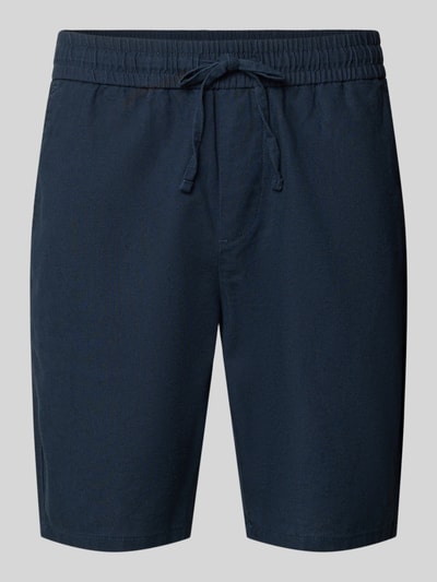 Produktfoto, Regular Fit Bermudas aus Baumwoll-Leinen-Mix Modell 'LINUS' von Only & Sons in Dunkelblau, unifarben, elastischer Bund, seitliche Taschen