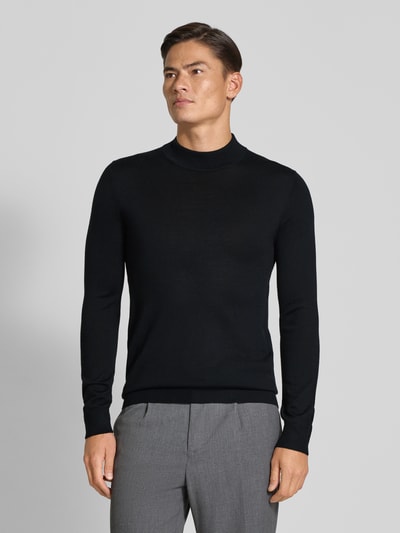 Christian Berg Men Gebreide pullover van een mix van merinowol met opstaande kraag Zwart - 4