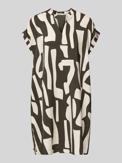 Produktfoto, Knielanges Kleid mit Tunikakragen Modell 'Wulana dune' von OPUS, Viskose-Mix, Loose-Fit, abstraktes Schwarz-Weiß-Muster, strukturierte Oberfläche
