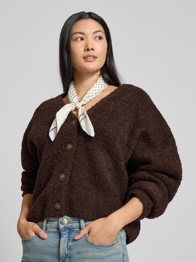 JAKE*S STUDIO WOMAN Strickjacke in Bouclé-Optik mit V-Ausschnitt Dunkelbraun 3