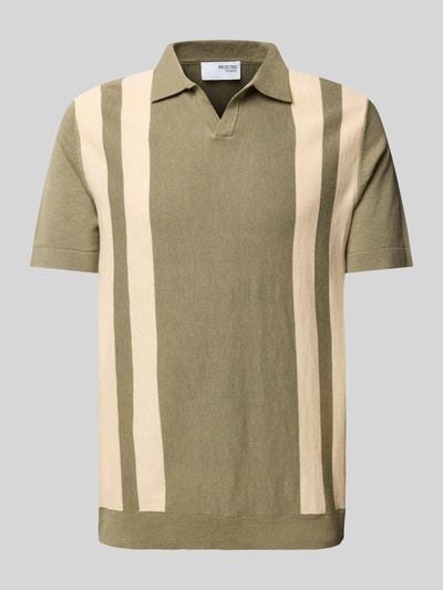 SELECTED HOMME Poloshirt mit V-Ausschnitt Modell 'MATTIS' Oliv Melange 2