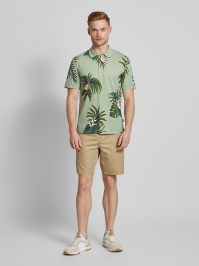 Jack & Jones Premium Poloshirt met all-over print, model 'LAPALMA' Olijfgroen - 1