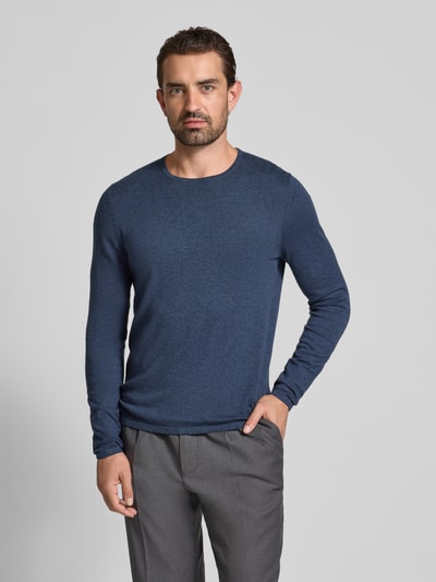 Christian Berg Men Regular fit pullover van puur katoen in gebreide look Marineblauw gemêleerd - 4