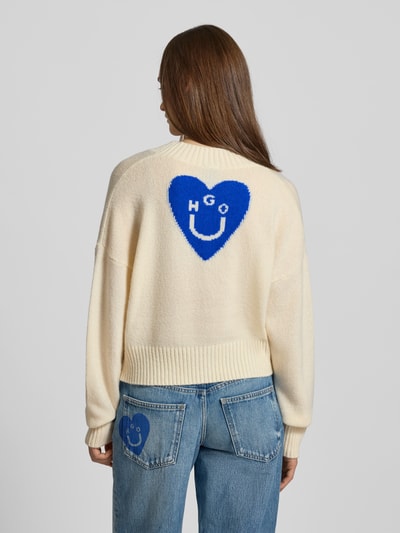 Hugo Blue Korte gebreide pullover van scheerwolmix, model 'SCUTIE_B' Ecru - 5