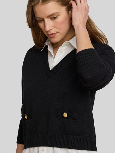 Lauren Ralph Lauren Sweter z dzianiny o kroju regular fit z czystej bawełny BLACK 3