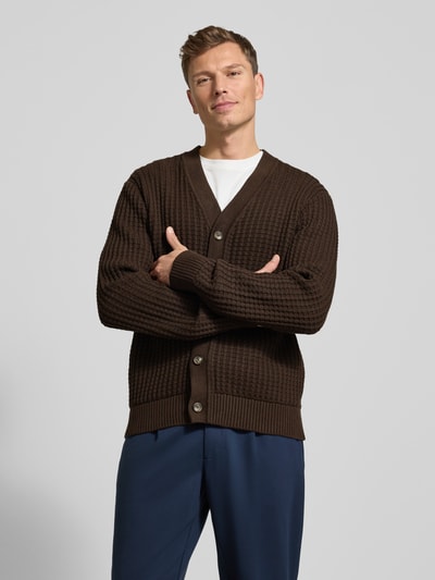 SELECTED HOMME Regular fit gebreid jack van puur katoen, model 'TOM' Chocoladebruin - 4