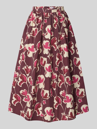 Produktfoto, Regular Fit Midirock in A-Linie von Jake*s Collection aus Baumwoll-Mix mit floralem Allover-Print, Reißverschluss, braun-rot-creme Farbtöne