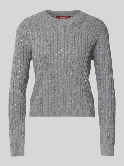 Max Mara Studio Slim Fit Strickpullover aus reiner Schurwolle Modell 'USSURI' Mittelgrau Melange 2