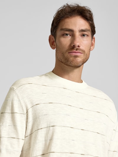 SELECTED HOMME Regular Fit Strickshirt aus Baumwoll-Leinen-Mix Modell 'BERG SUN' Sand 3