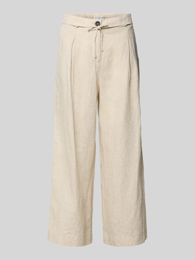 Produktfoto, Leinenhose mit Bindegürtel von Christian Berg Woman aus reinem Leinen, weiter Schnitt, beige Farbe, sichtbare Textur