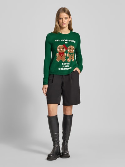 ONLY Sweter świąteczny o kroju regular fit z napisem model ‘XMAS GINGERBREAD’ Ciemnozielony 1