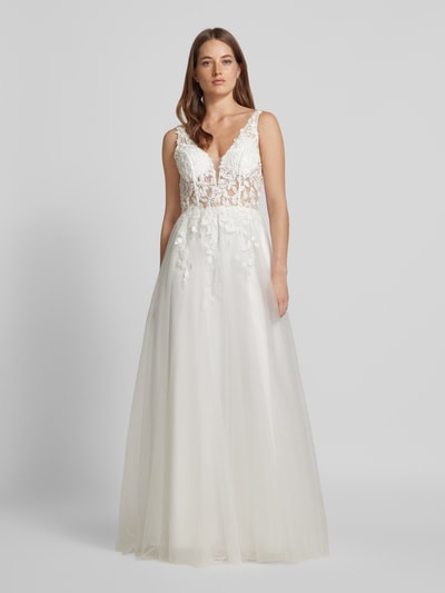 Luxuar Abendkleid mit Strasssteinbesatz Offwhite 4