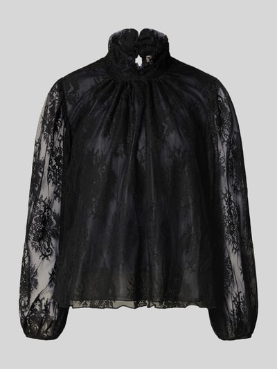 Productfoto, zwarte Regular Fit Bluse aus Spitze mit Stehkragen van Rinascimento, mix van katoenmaterialen, kanten structuur, decoratieve kraag