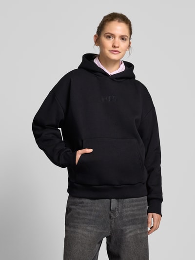 Review Hoodie mit Label-Stitching und Känguru-Tasche Black 4