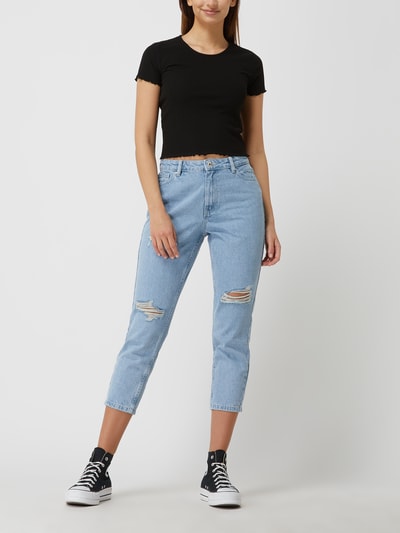 Only Cropped T-Shirt mit Rippenstruktur Modell 'Emma' Black 1