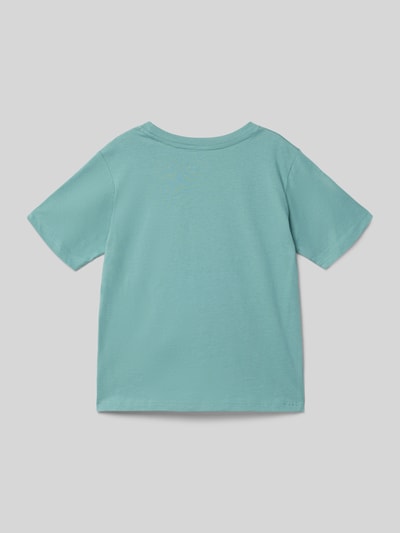 Produktfoto, Regular Fit T-shirt met logoprint model 'Estar' van JACK & JONES, puur katoen, ronde hals, ruglengte maat 140: 50 cm, voor kinderen, zacht turquoise met gladde textuur