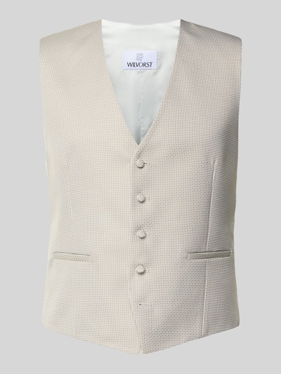 Productfoto, Regular Fit Weste mit V-Ausschnitt van Wilvorst, beige met fijne structuur, katoenmix, paspelzakken, knoopsluiting