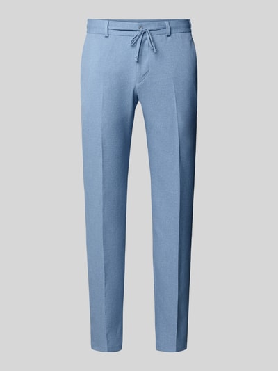 Produktfoto, Hose mit Bügelfalten und Schnürung Modell 'SpartaFlex' von Zuitable, materiał z domieszką wiskozy, krój slim fit, szerokość w rozmiarze 50: 44 cm, długość nogawki wewnętrznej w rozmiarze 50: 85 cm, jasnoniebieski kolor, gładka tekstura
