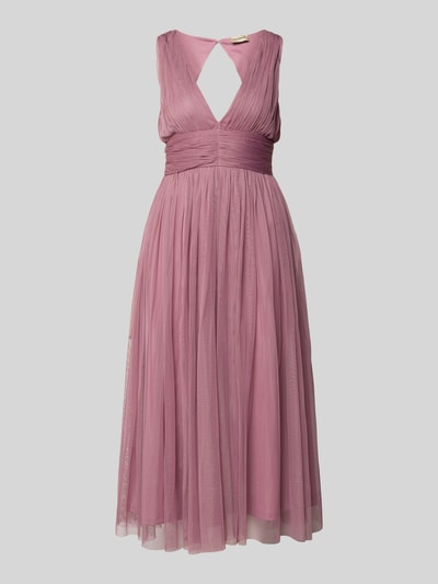 Produktfoto, Midikleid mit rückseitigem Cut Out von LACE & BEADS in Altrosa, A-Linie, Chiffon, Struktur durch Raffungen, V-Ausschnitt