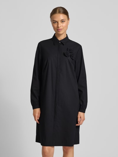 0039 Italy Knielange jurk met siergarnering, model 'DANNIKA' Zwart - 4