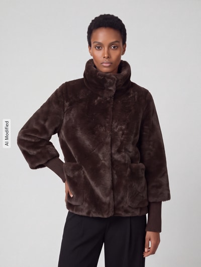 s.Oliver BLACK LABEL Imitatiebontjack met hoge opstaande kraag Donkerbruin - 4