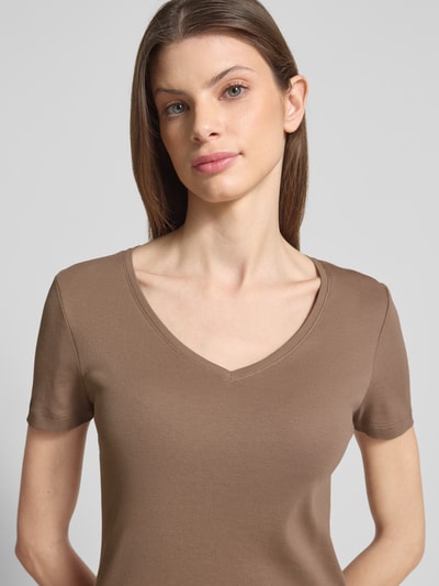 Christian Berg Woman T-shirt met geribde V-hals Middenbruin - 3