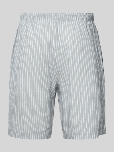 Produktfoto, Relaxed Fit Pyjama-Shorts mit Leinen-Anteil von Schiesser für Herren, gestreift in Grau und Weiß, Baumwoll-Mix mit Leinen-Anteil, Elastischer Bund, Tunnelzug