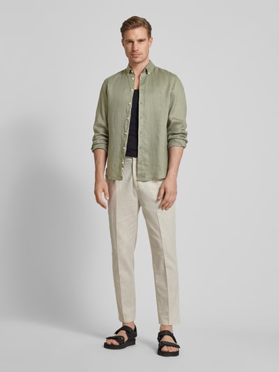 Casual Friday Leinenhemd mit Button-Down-Kragen Oliv 1