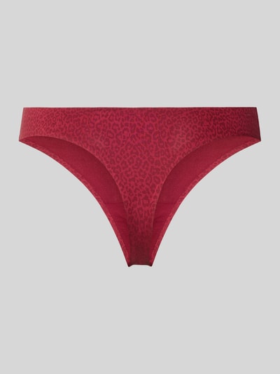Produktfoto, roter String mit elastischem Bund von HUGO, dezentes Leopardenmuster, glatte Textur, Damen String von HUGO