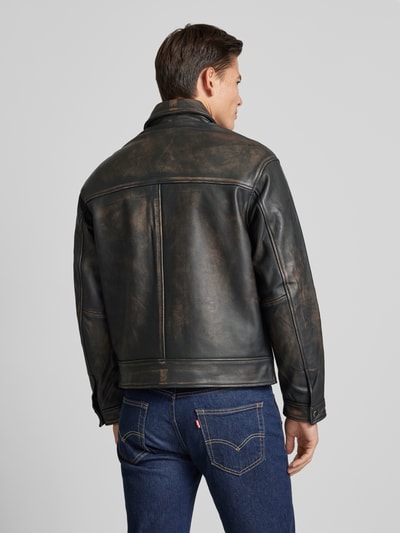 Jack & Jones Premium Lederjacke mit Kentkragen Modell 'WALLACE' Dunkelbraun 5