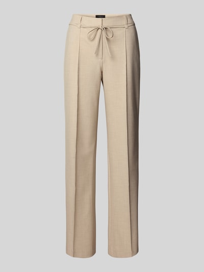 Produktfoto, Wide Leg Stoffhose mit Viskose-Anteil von s.Oliver BLACK LABEL in Melange-Optik, Passform: Wide Leg, fixierte Bügelfalten, Gürtelschlaufen, Verschluss: Schiebehaken und verdeckter Reißverschluss, Bindegürtel, seitliche Eingrifftaschen, angedeutete Gesäßtaschen.