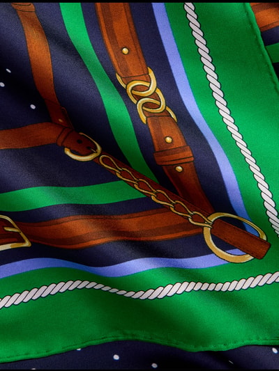 Produktfoto, Tuch aus reiner Seide von Lauren Ralph Lauren z motywem całopowierzchniowym, label patch, czysta jedwabista tekstura, kolor zielony, granatowy, brązowy