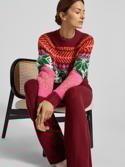 Jake*s Casual Wide Fit Strickhose mit elastischem Bund Bordeaux 3