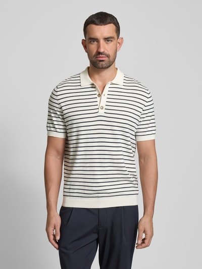 Fynch-Hatton Regular fit poloshirt met ribboorden Offwhite - 4