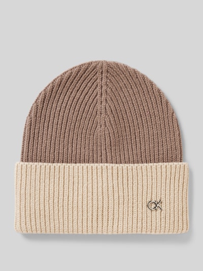 CK Calvin Klein Beanie in Two-Tone-Machart aus Wolle-Kaschmir-Mix Taupe 1