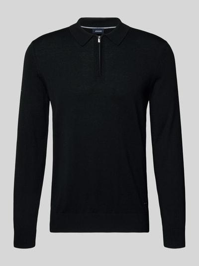 JOOP! Collection Sweter z dzianiny z żywej wełny z kołnierzykiem polo model ‘Dondor’ Czarny 2
