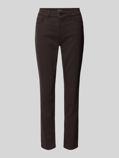 Produktfoto, Slim Fit Jeans mit Lyocell-Anteil von Marc Cain in Dunkelbraun, 5-Pocket-Design, elastischer Material-Mix, 7/8-Länge.