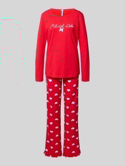 LOUIS & LOUISA Relaxed Fit Pyjama mit Zierschleife Modell 'Mit viel Liebe' Rot 1