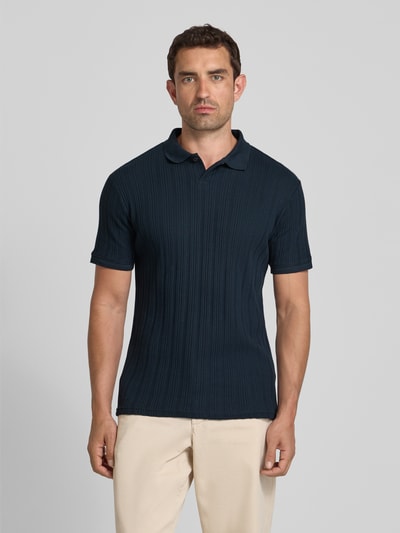 SELECTED HOMME Slim fit poloshirt met structuurmotief, model 'JADEN' Marineblauw - 4