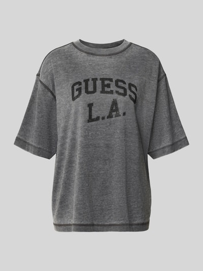Produktfoto, Oversized T-Shirt mit Ziersteinbesatz und Rundhalsausschnitt von GUESS, Label-Print, grau, Material-Mix, lockere Passform