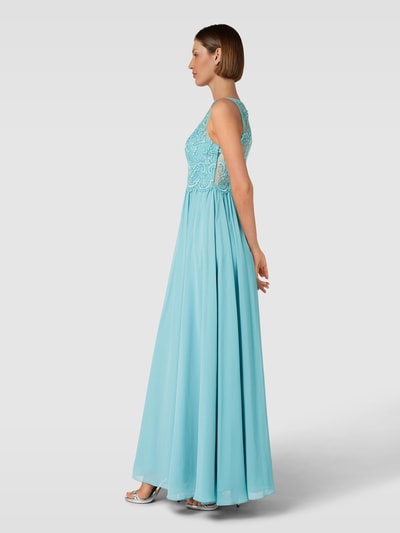 Laona Abendkleid mit Ziersteinen und floralen Stickereien Aqua 1