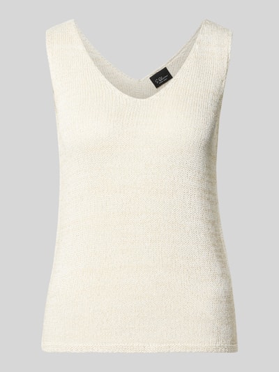 Produktfoto, Regular Fit Top in Strick-Optik von s.Oliver BLACK LABEL in Creme mit feiner, strukturierter Oberfläche vor grauem Hintergrund.