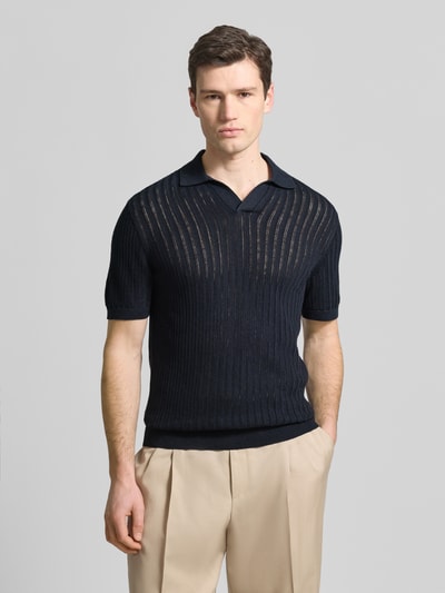 Profuomo Poloshirt o kroju slim fit z mieszanki bawełny i lnu Granatowy 4
