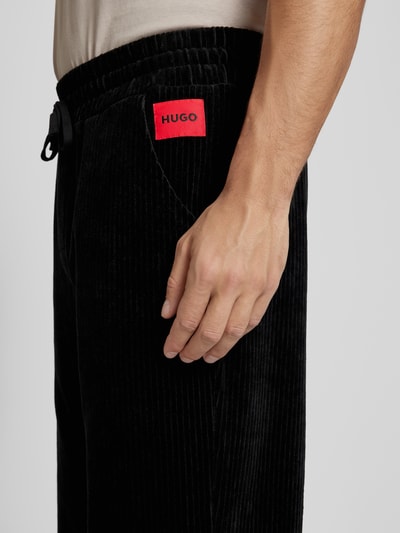 HUGO Spodnie dresowe z prążkowaną fakturą Czarny 3