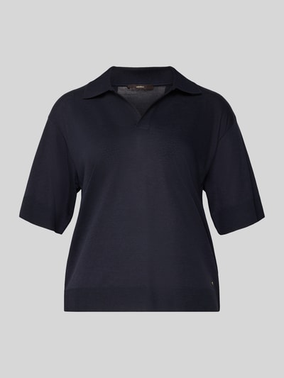 Produktfoto, T-Shirt met polokraag van Windsor, donkere tint, rechte vorm, fijngebreide lyocell-katoenmix, geribbelde boorden, labeldetail