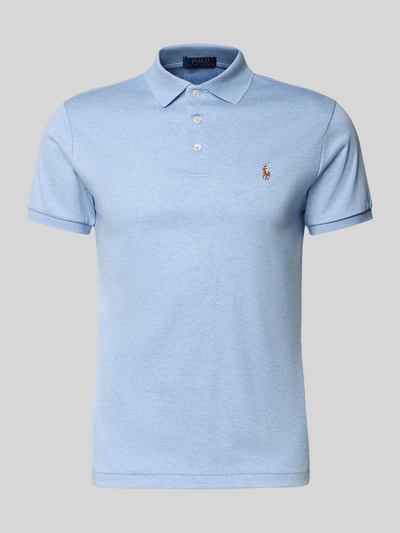 Produktfoto, Regular Fit Poloshirt aus reiner Baumwolle von Polo Ralph Lauren in Hellblau, unifarben, Logo-Stitching, Polokragen, 3-Knopf-Verschluss, Kurzarm, Jersey-Textur