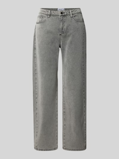 Produktfoto, graue Barrel Fit Jeans aus Lyocell-Baumwoll-Mix mit Eingrifftaschen und Knopfverschluss, JAKE*S STUDIO WOMAN, Vorderansicht