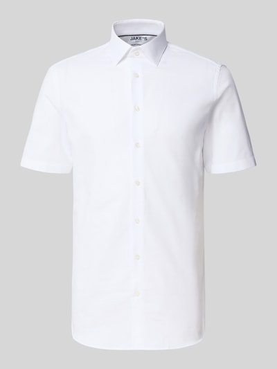 Produktfoto, weißes Slim Fit Business-Hemd mit Kentkragen von Jake*s, Knopfleiste, Baumwoll-Mix mit Stretch-Anteil, glatte Textur