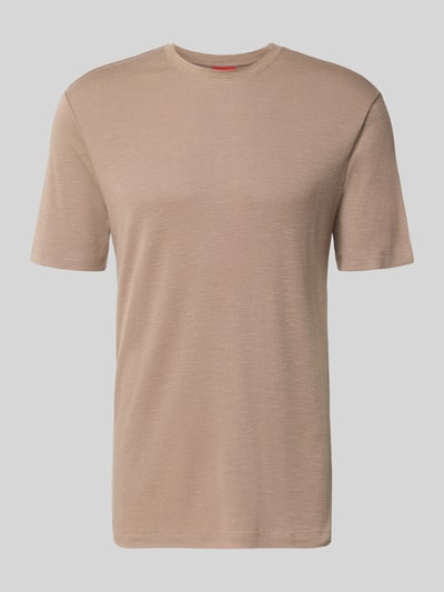HUGO męski t-shirt o kroju regular fit z mieszanki lyocellu i lnu model 'DULEROSTEE' Jasnobrązowy 2