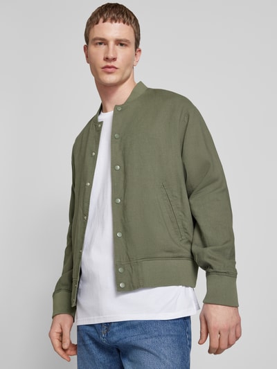 Jack & Jones Leinenbomberjacke mit Paspeltaschen Modell 'ARIO' Dunkelgruen 3